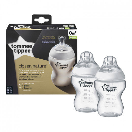 Tommee Tippee Closer to Nature 260 ml Feeding Bottles, X2 Bottles