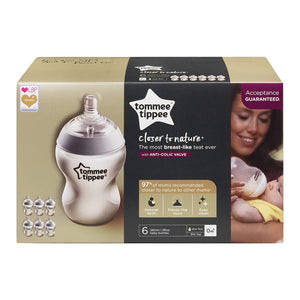 Tommee Tippee Closer to Nature Clear Bottles, 260 ml, Pack of 6