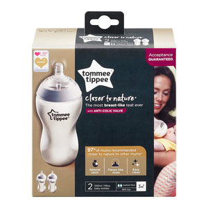 Tommee Tippee Closer to Nature Clear Bottles, 340 ml, +3 Months, 2-Pack