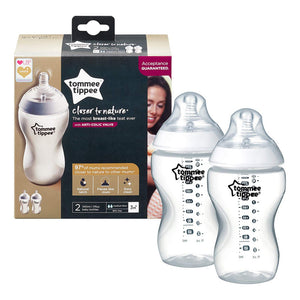 Tommee Tippee Closer to Nature Clear Bottles, 340 ml, +3 Months, 2-Pack