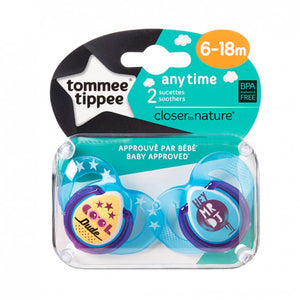 Tommee Tippee Closer to Nature Any Time Soothers 2 Pieces, 6-18 months, Blue