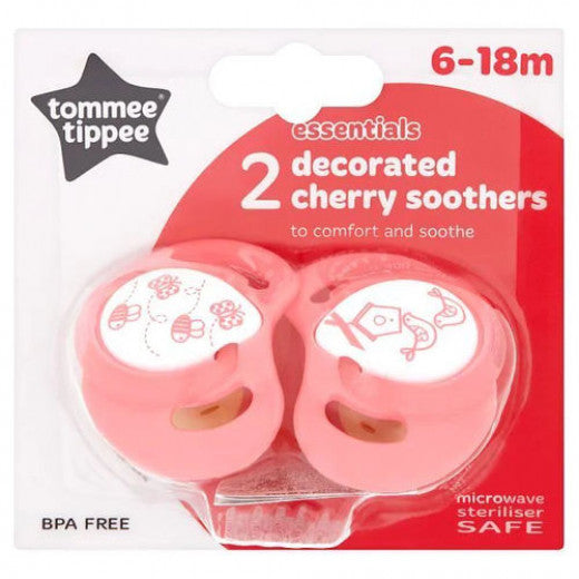 Tommee Tippee Basics Decorated Cherry Soothers 6-18 months X2