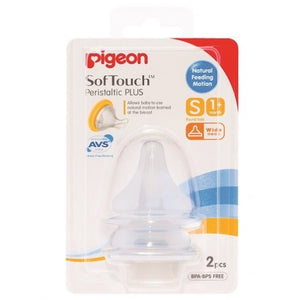 Pigeon SofTouch Peristaltic Plus Wide Neck Nipple S +1 Months - 2Pack