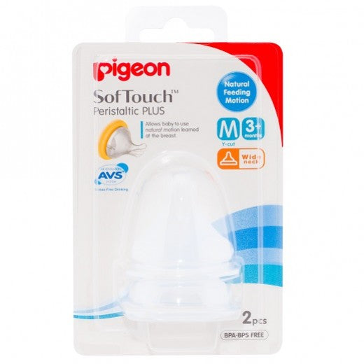 Pigeon SofTouch Peristaltic Plus Wide Neck Nipple M +3 Months - 2Pack