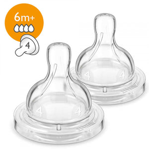 Philips Avent Classical Bottles 4 Hole Fast Flow Teat, Pack of 2, 6+ Months