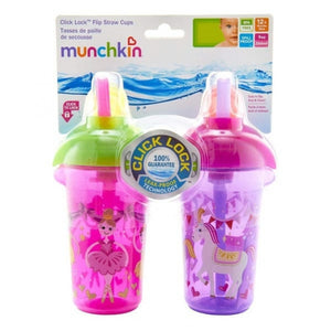 Munchkin Click Lock 9oz Decorated Flip Straw Cup - +12 Months - 2 Pack