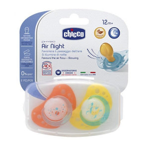 Chicco Physio Air Night Silicone Soothers, Yellow-Orange, +12 months, 2 Pieces