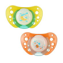 Load image into Gallery viewer, Chicco Physio Air Night Silicone Soothers, Yellow-Orange, +12 months, 2 Pieces
