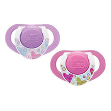 Load image into Gallery viewer, Chicco Physio Compact Silicone Soothers, Pink (6-12 months), 2 Pieces
