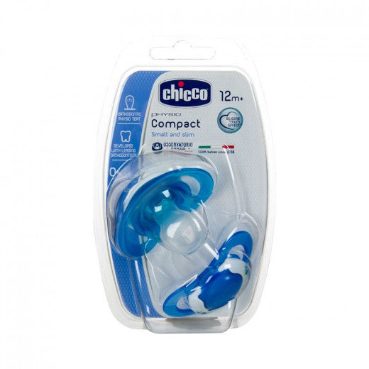 Chicco Physio Compact Silicone Soothers, Blue, +12 months, 2 Pieces