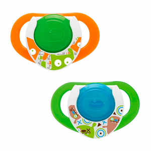 Chicco Physio Compact Silicone Soothers, Green-Orange, +12 months, 2 Pieces