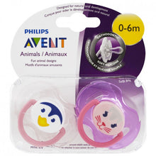 Load image into Gallery viewer, Philips Avent Classic Pacifier, Penguin &amp; Cat, 2 Pack, 0-6 Months
