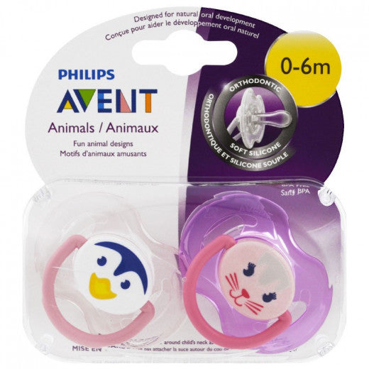 Philips Avent Classic Pacifier, Penguin & Cat, 2 Pack, 0-6 Months