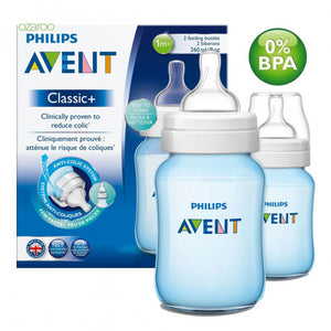 Philips Avent Classic Plus Feeding Bottle 2 Pack 260 ml, Blue, 1+ Months