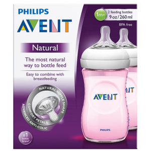 Philips Avent Natural Baby Bottle Slow Flow Teat 260 ml Pink, Pack of 2, 1+ Months