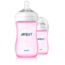 Load image into Gallery viewer, Philips Avent Natural Baby Bottle Slow Flow Teat 260 ml Pink, Pack of 2, 1+ Months
