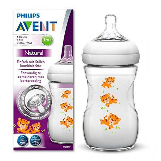 Philips Avent Natural Baby Bottle 260 ml single, Tiger, 0+ Months