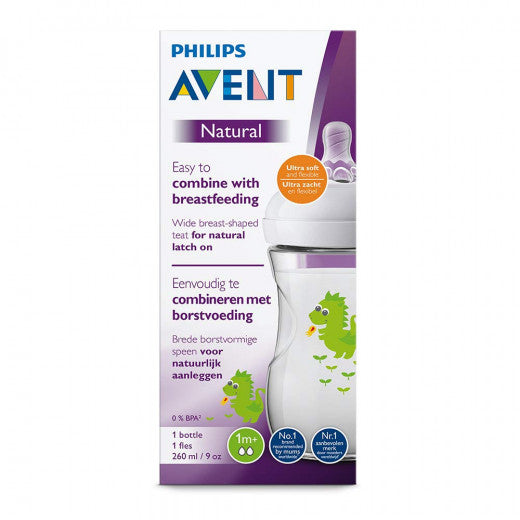 Philips Avent Natural Baby Bottle 260 ml single, Dragon, 0+ Months