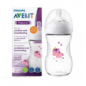 Philips Avent Natural Baby Bottle 260 ml single, Unicorn, 0+ Months