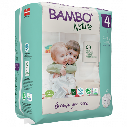 Bambo Nature Diapers Size 4 (7-14 Kg), 24 diapers