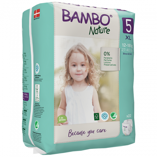 Bambo Nature Diapers Size 5 (12-18 Kg), 22 diapers